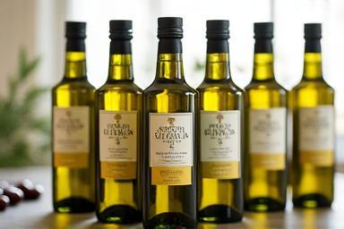 Bottles of premium Italian olive oil